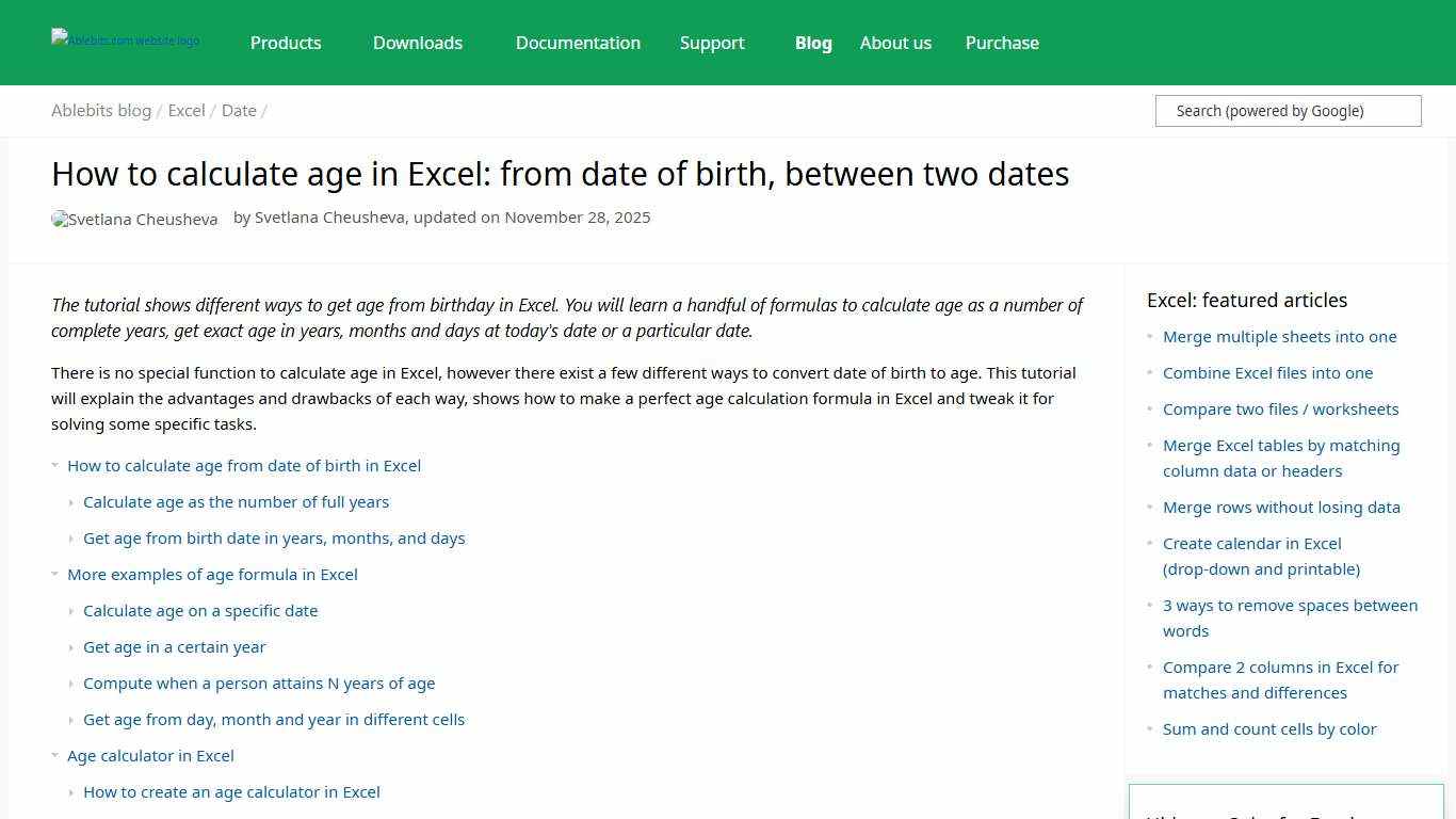 How to calculate age in Excel from birthday